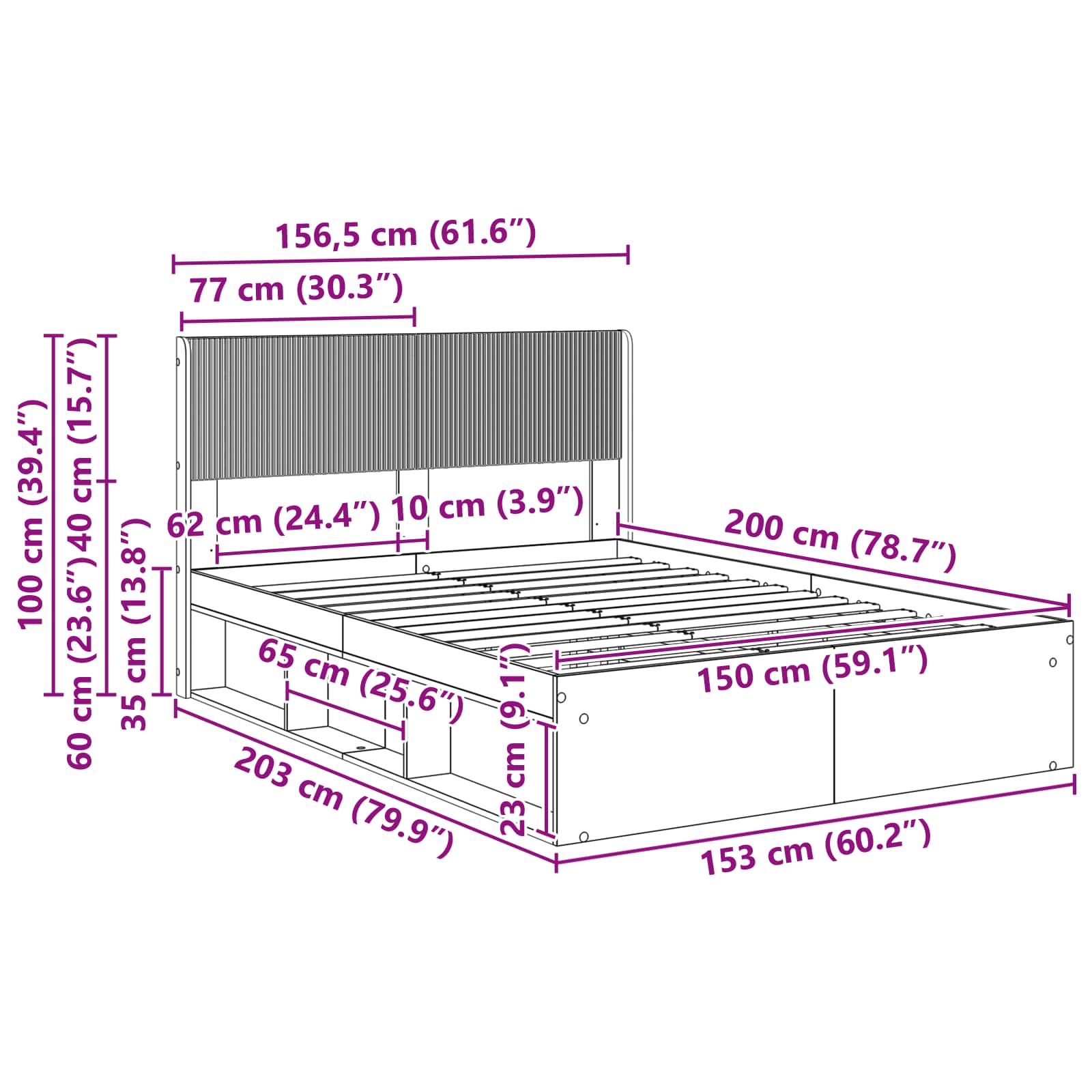Bed Frame With Storage And Headboard Sonoma Oak 150 X 200 Cm