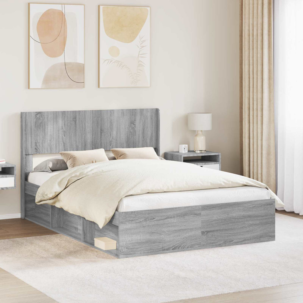 Bed Frame With Storage And Headboard Grey Sonoma 150 X 200 Cm