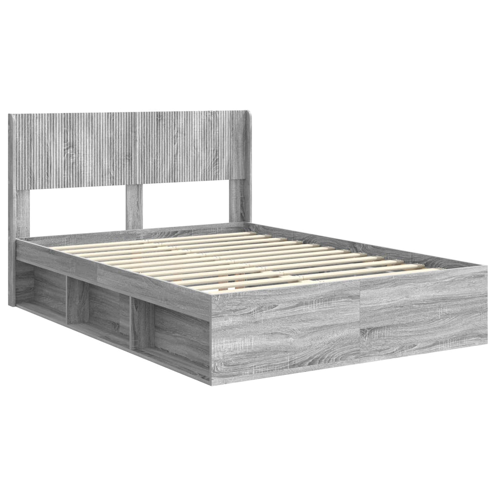 Bed Frame With Storage And Headboard Grey Sonoma 150 X 200 Cm