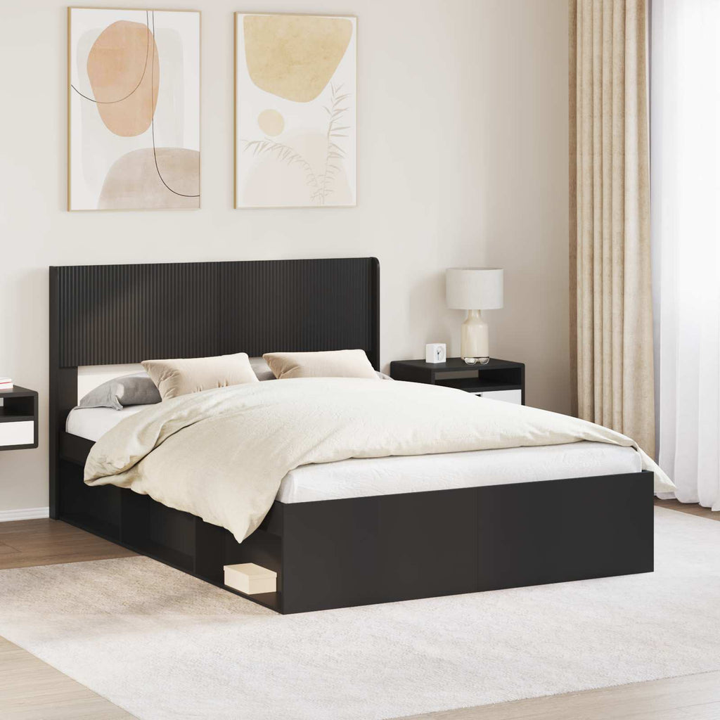 Bed Frame With Storage And Headboard Black 135 X 190 Cm