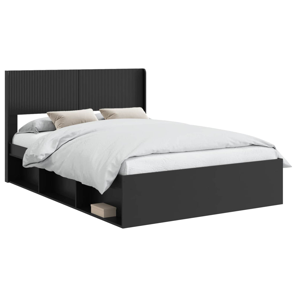 Bed Frame With Storage And Headboard Black 135 X 190 Cm