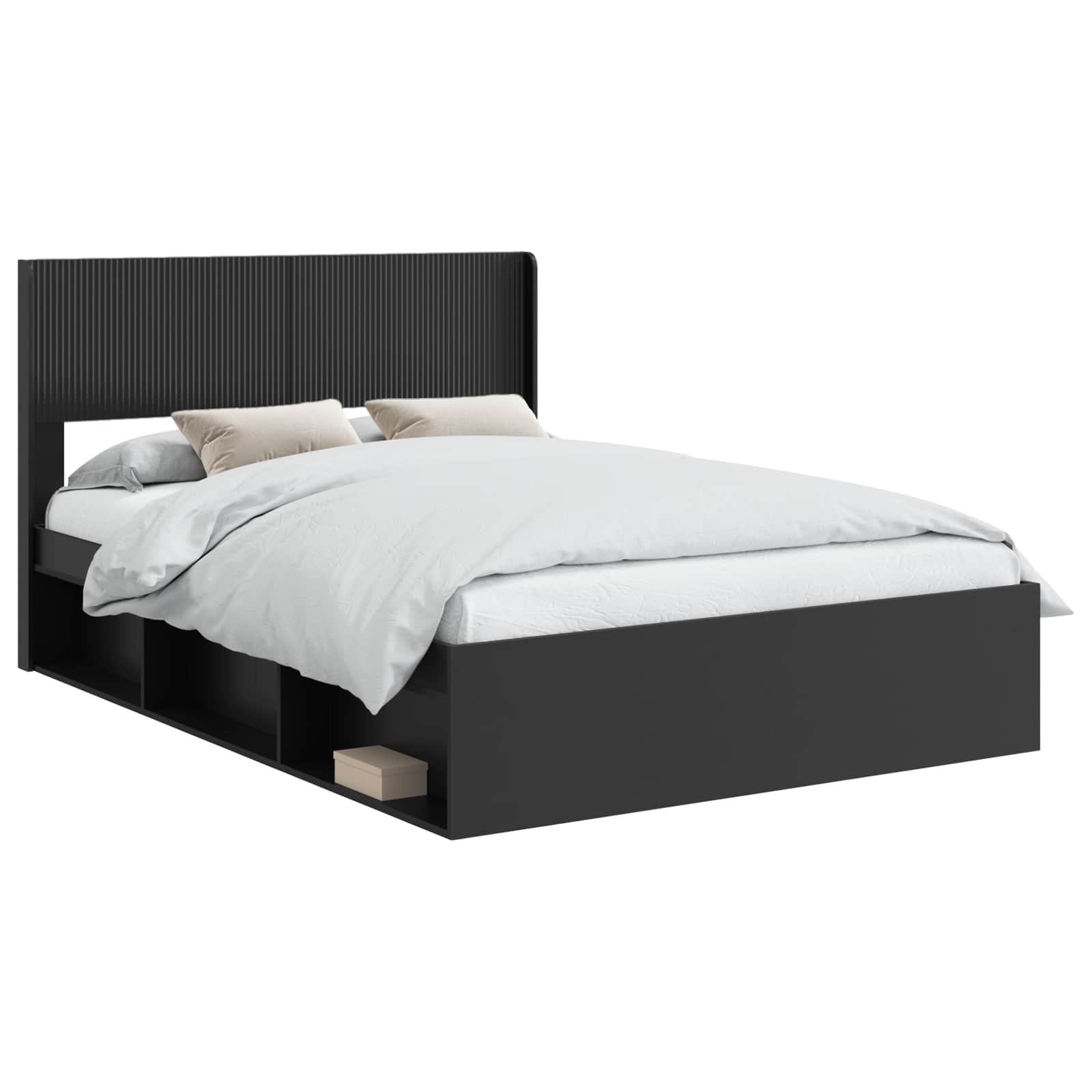 Bed Frame With Storage And Headboard Black 135 X 190 Cm