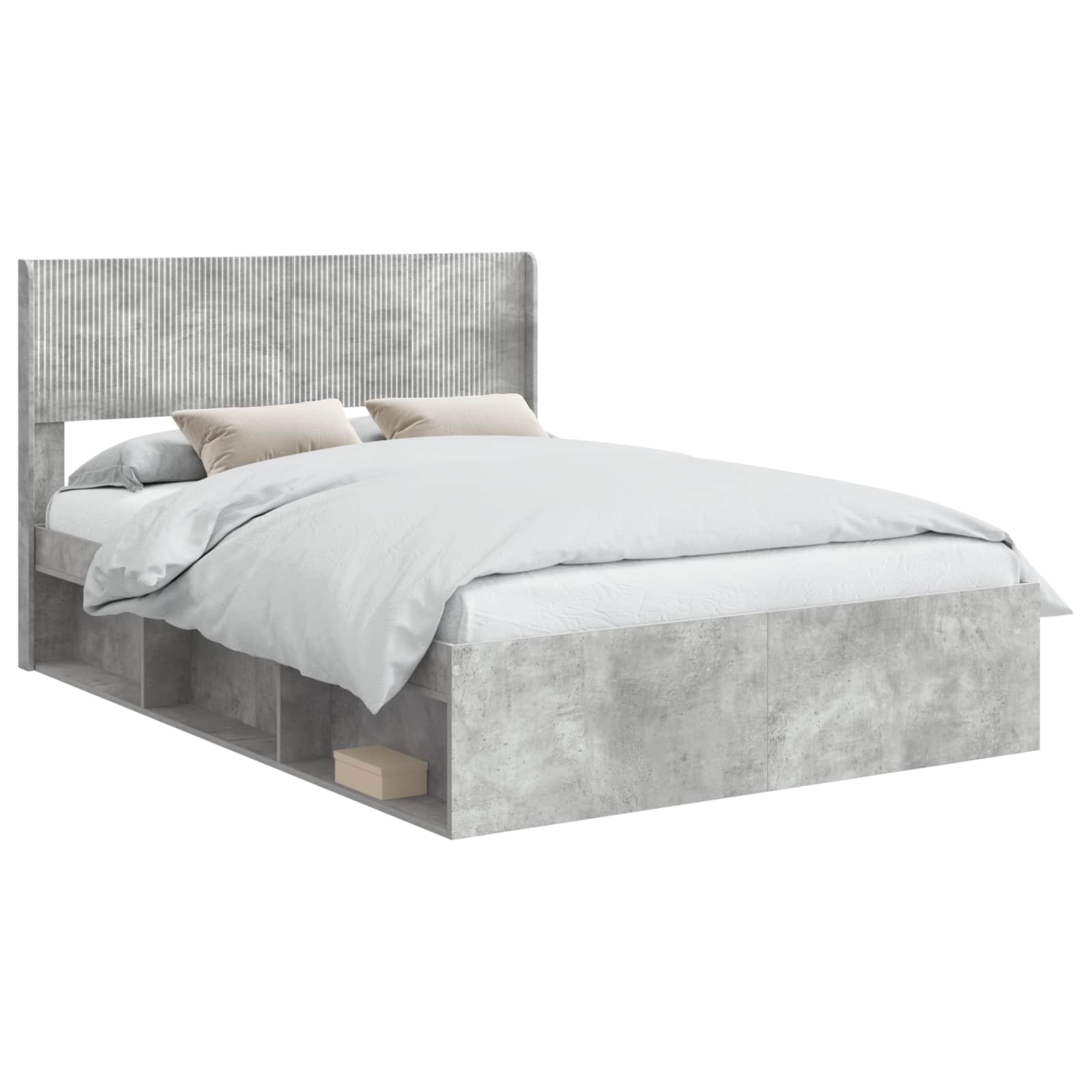 Bed Frame With Storage And Headboard Concrete Grey 135 X 190 Cm