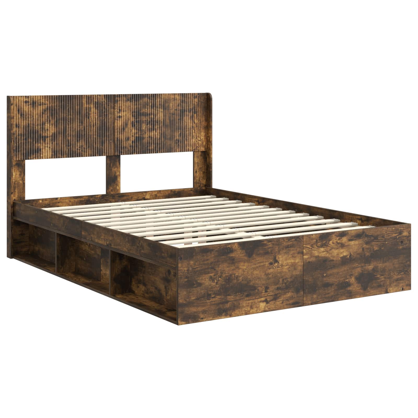 Bed Frame With Storage And Headboard Smoked Oak 135 X 190 Cm