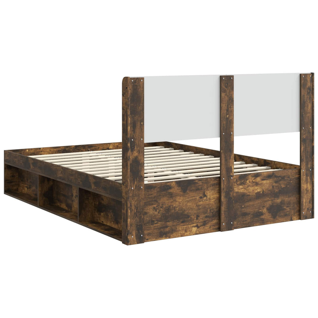 Bed Frame With Storage And Headboard Smoked Oak 135 X 190 Cm