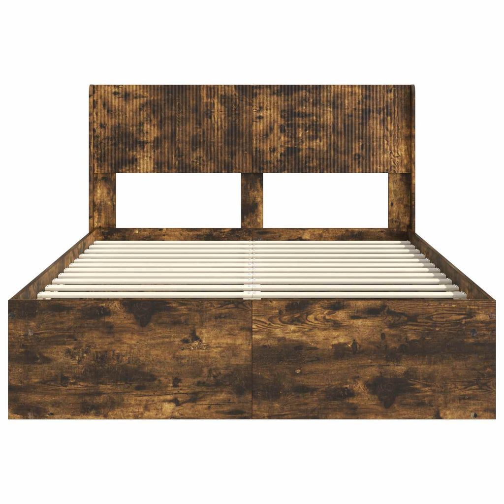 Bed Frame With Storage And Headboard Smoked Oak 135 X 190 Cm