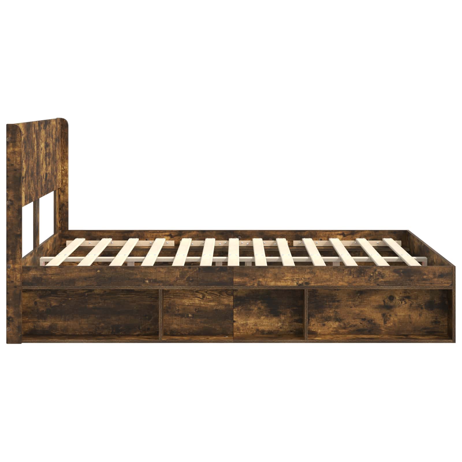 Bed Frame With Storage And Headboard Smoked Oak 135 X 190 Cm