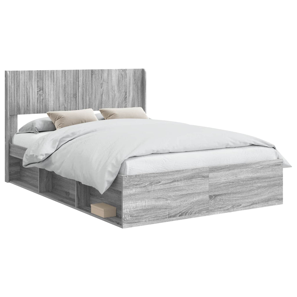 Bed Frame With Storage And Headboard Grey Sonoma 135 X 190 Cm