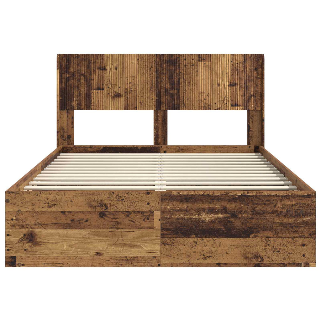Bed Frame Storage Headboard Old Wood 135 X 190 Cm 193 cm