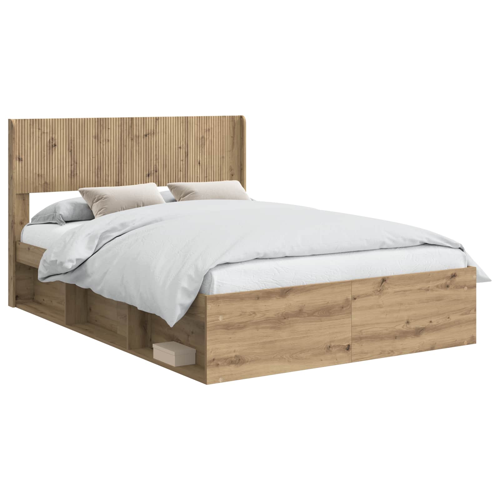 Bed Frame With Storage And Headboard Artisan Oak 135 X 190 Cm