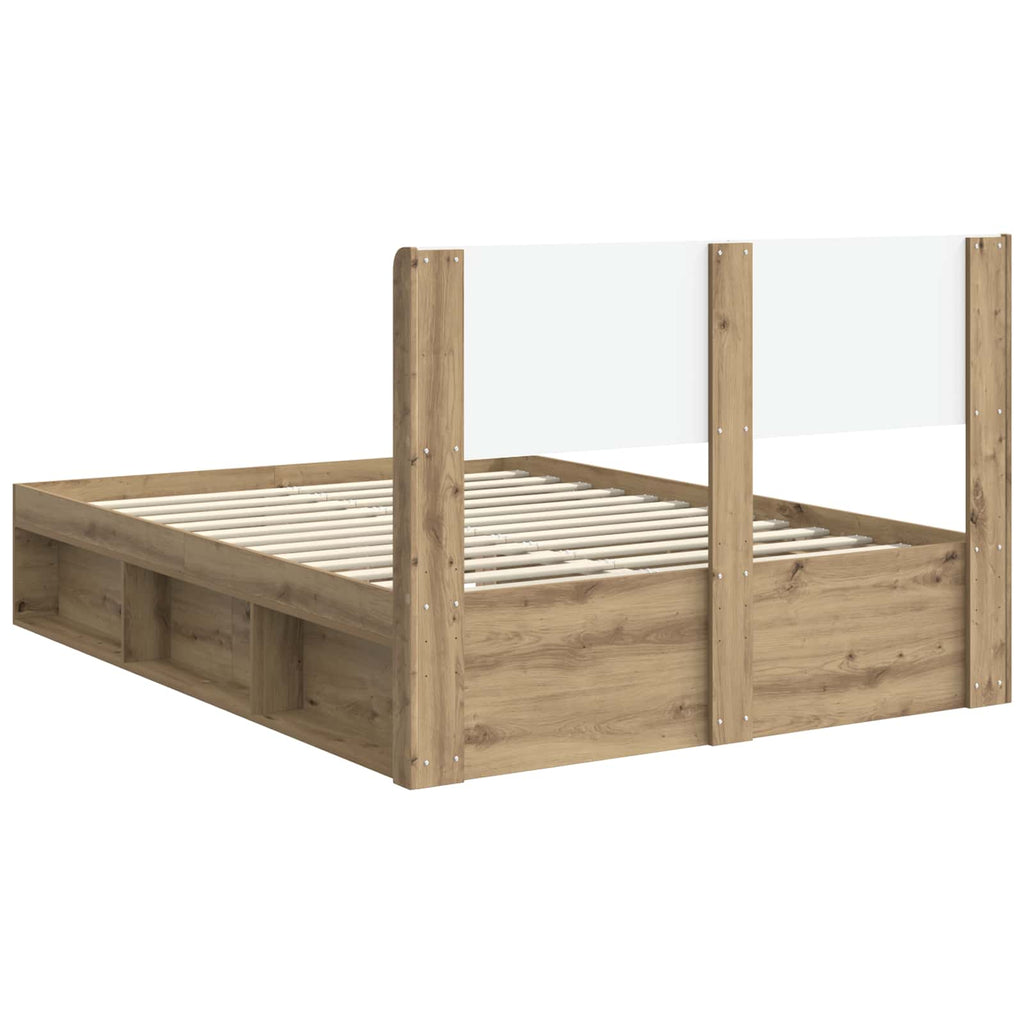 Bed Frame With Storage And Headboard Artisan Oak 135 X 190 Cm