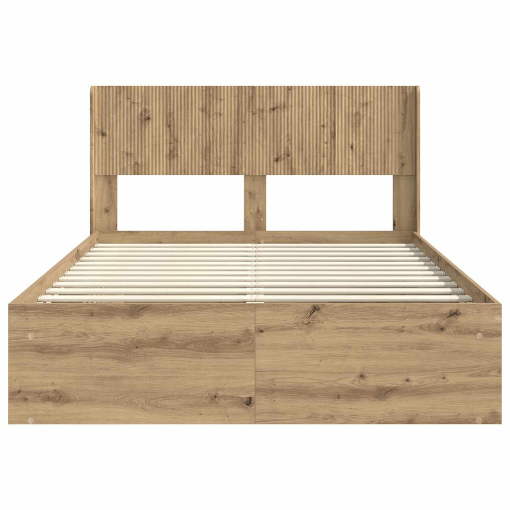 Bed Frame With Storage And Headboard Artisan Oak 135 X 190 Cm