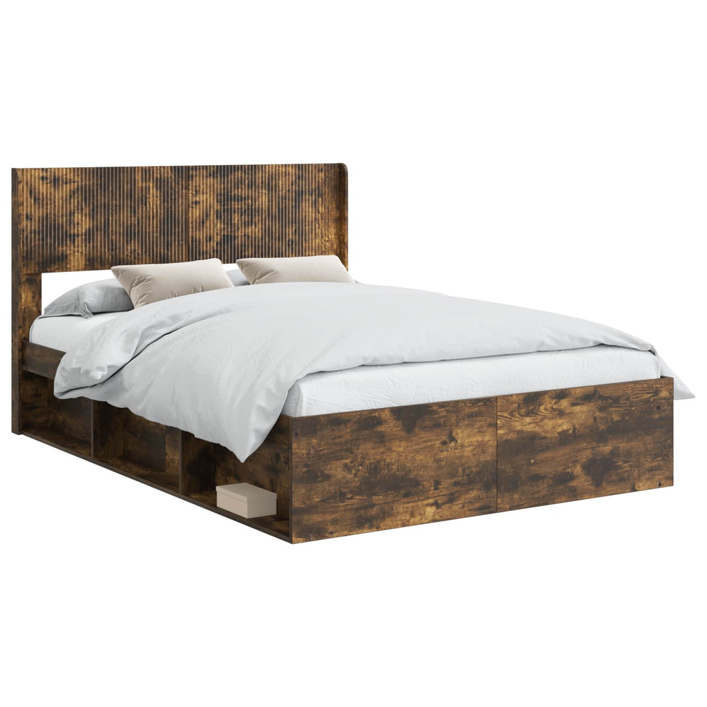 Bed Frame With Storage And Headboard Smoked Oak 120 X 190 Cm