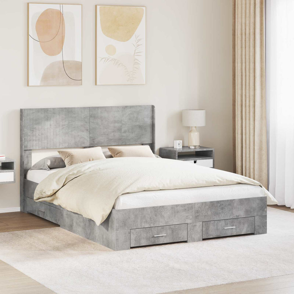Bed Frame Storage Headboard Concrete Grey 135 X 190 Cm 193 cm