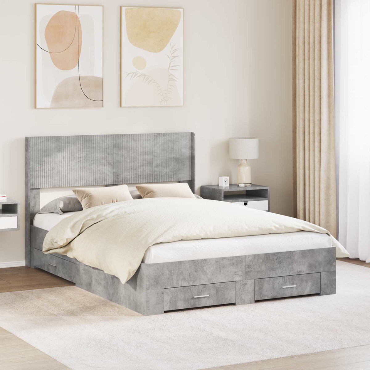 Bed Frame Storage Headboard Concrete Grey 135 X 190 Cm 193 cm