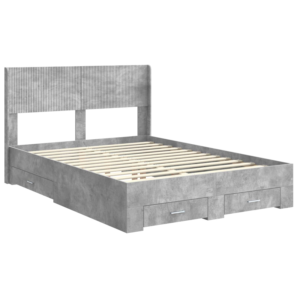 Bed Frame Storage Headboard Concrete Grey 135 X 190 Cm 193 cm