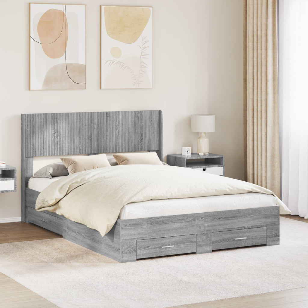 Bed Frame With Storage And Headboard Grey Sonoma 135 X 190 Cm
