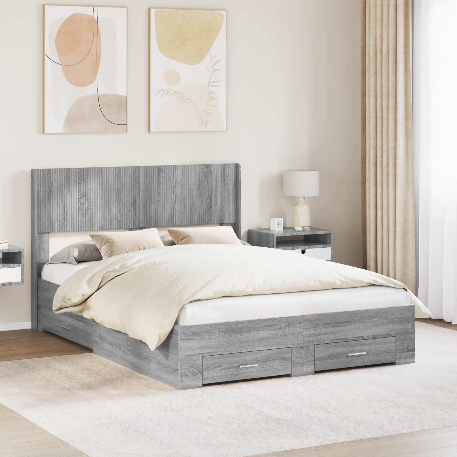 Bed Frame With Storage And Headboard Grey Sonoma 135 X 190 Cm