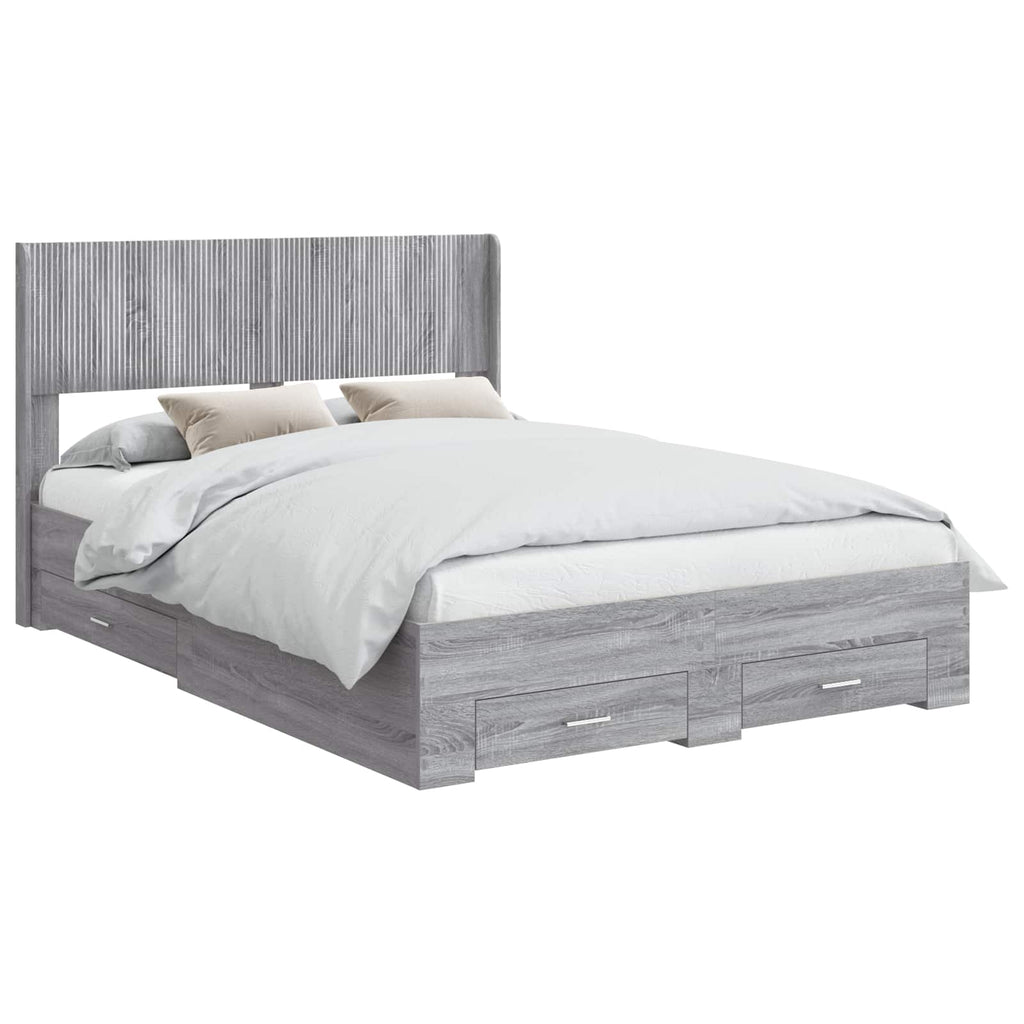 Bed Frame With Storage And Headboard Grey Sonoma 135 X 190 Cm
