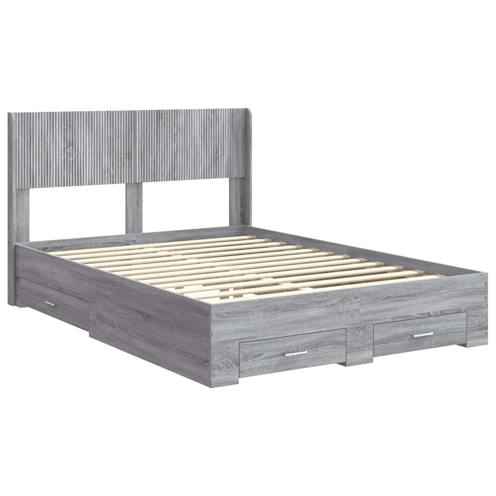Bed Frame With Storage And Headboard Grey Sonoma 135 X 190 Cm