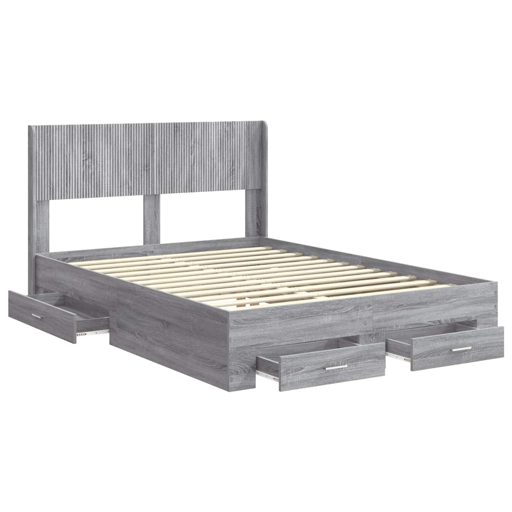 Bed Frame With Storage And Headboard Grey Sonoma 135 X 190 Cm