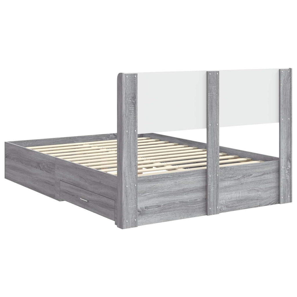 Bed Frame With Storage And Headboard Grey Sonoma 135 X 190 Cm