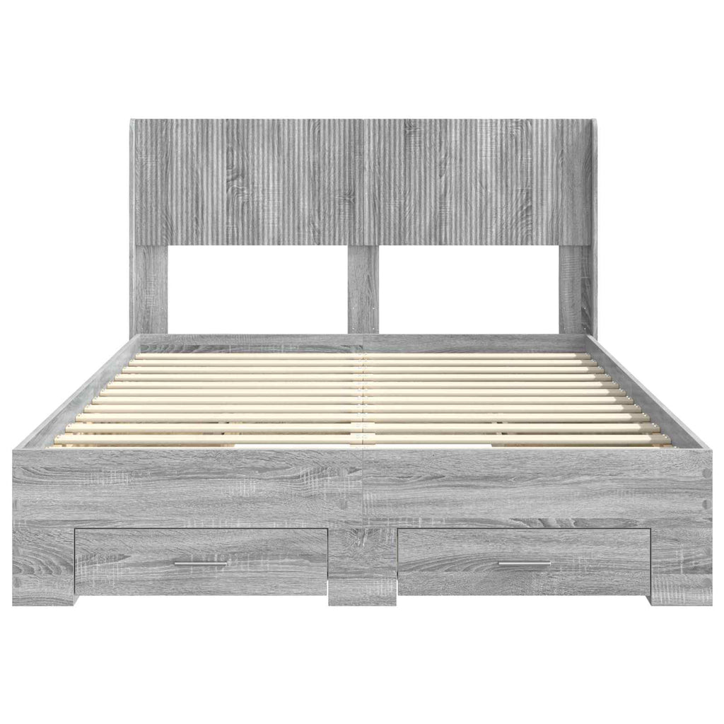 Bed Frame With Storage And Headboard Grey Sonoma 135 X 190 Cm
