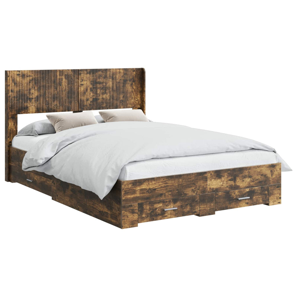 Bed Frame Storage Headboard Smoked Oak 120 X 190 Cm 193 cm