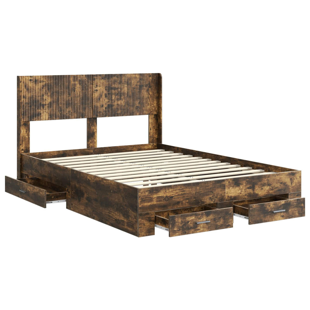 Bed Frame Storage Headboard Smoked Oak 120 X 190 Cm 193 cm