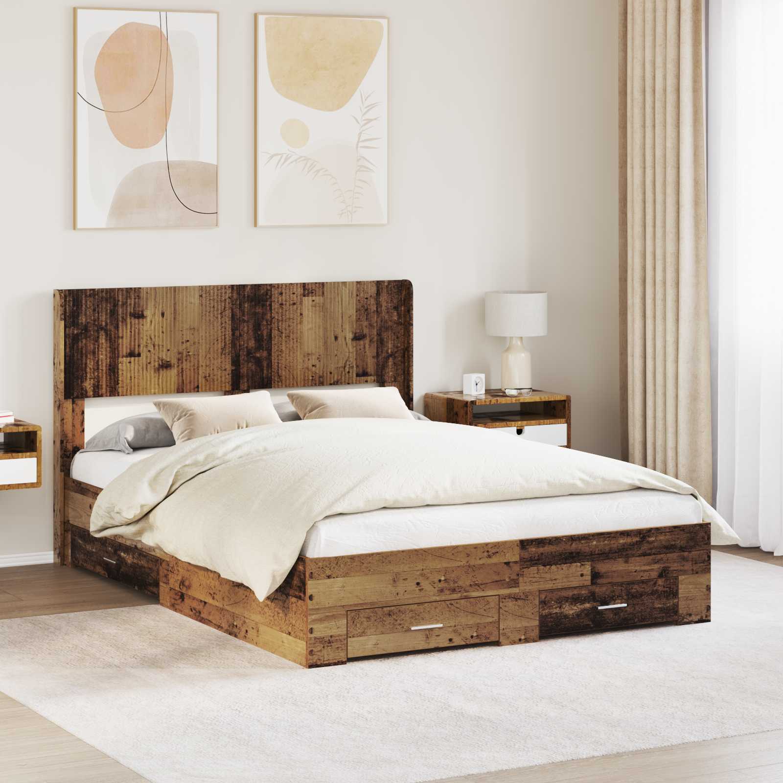 Bed Frame With Storage And Headboard Old Wood 120 X 190 Cm