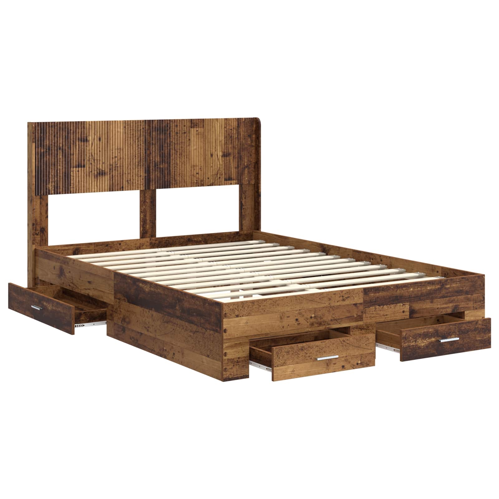 Bed Frame With Storage And Headboard Old Wood 120 X 190 Cm