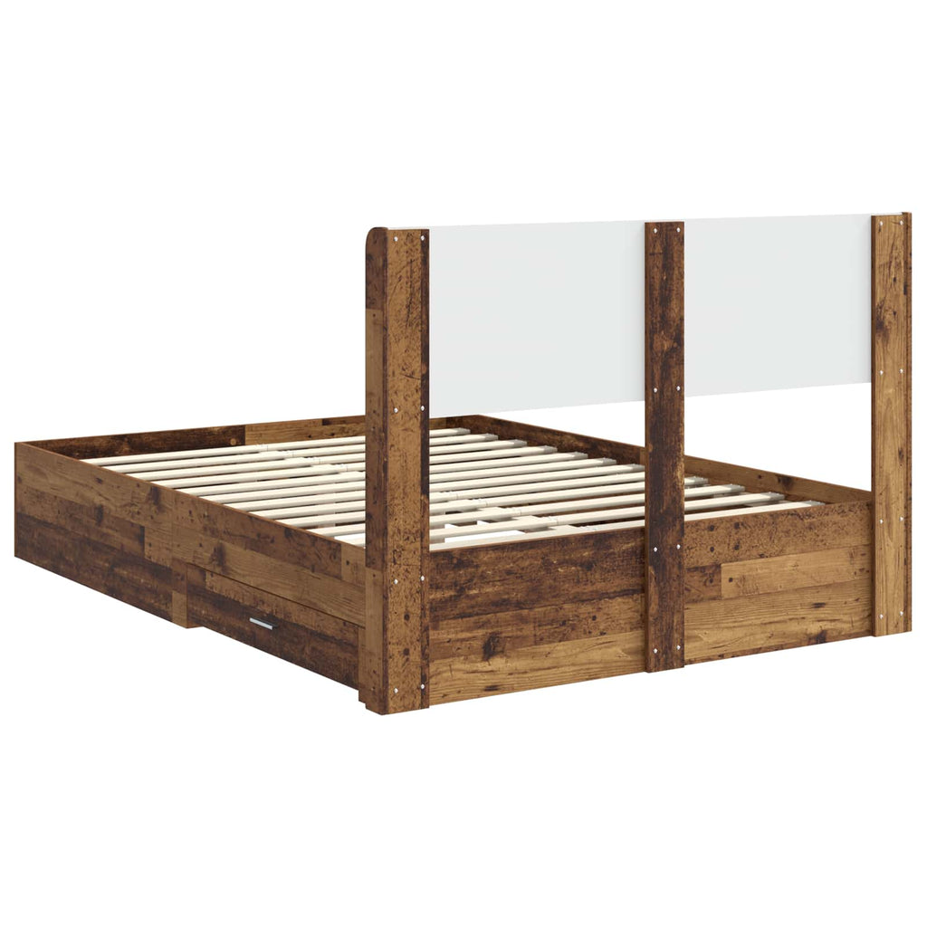 Bed Frame With Storage And Headboard Old Wood 120 X 190 Cm