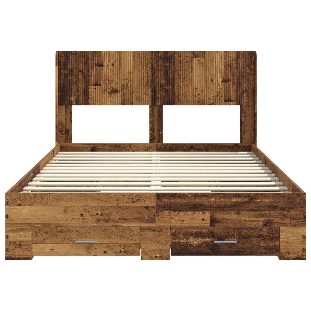Bed Frame With Storage And Headboard Old Wood 120 X 190 Cm