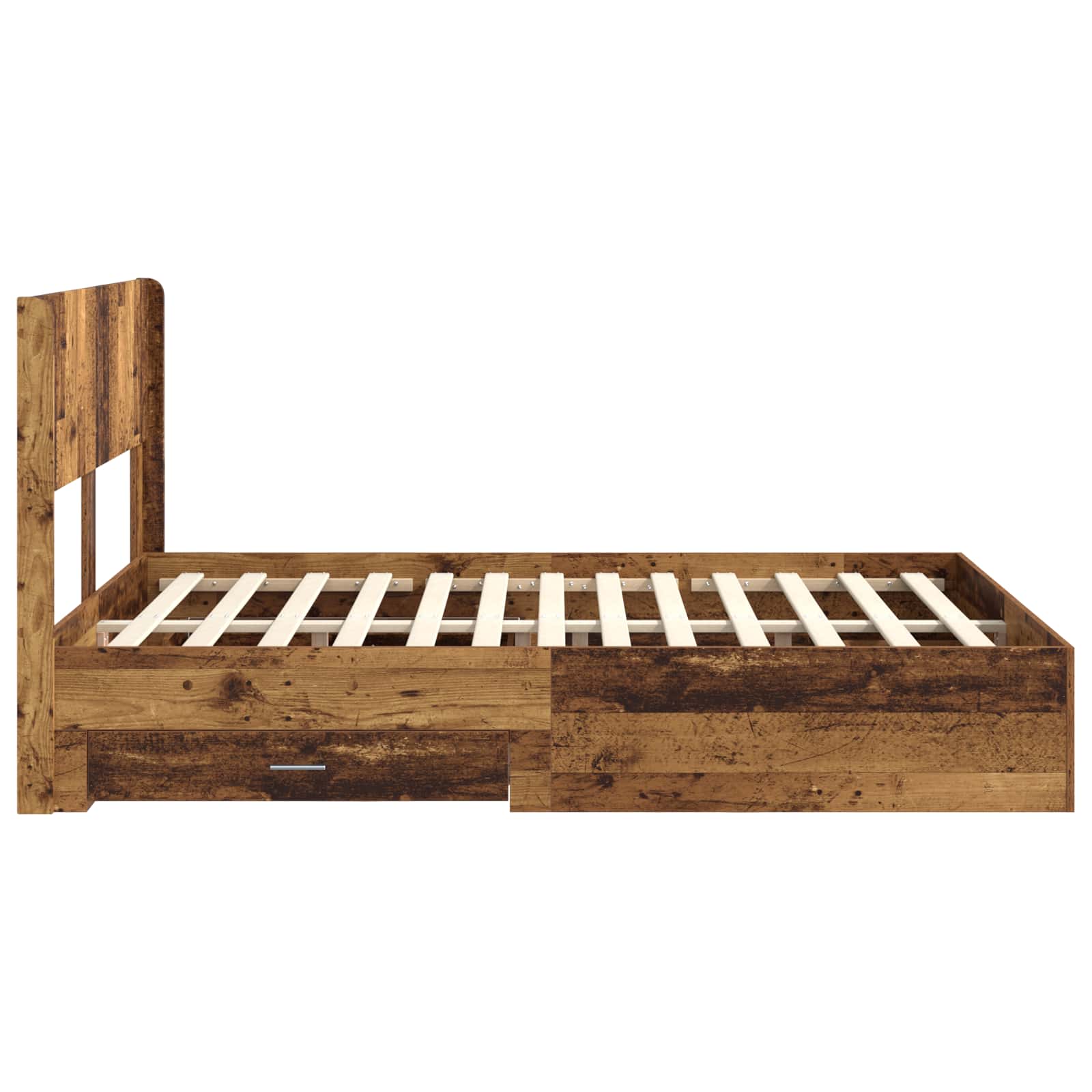 Bed Frame With Storage And Headboard Old Wood 120 X 190 Cm