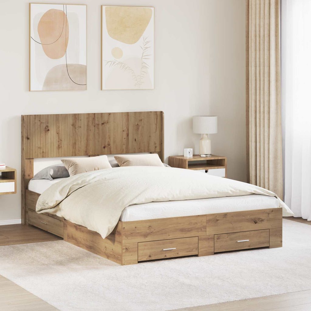 Bed Frame With Storage And Headboard Artisan Oak 120 X 190 Cm