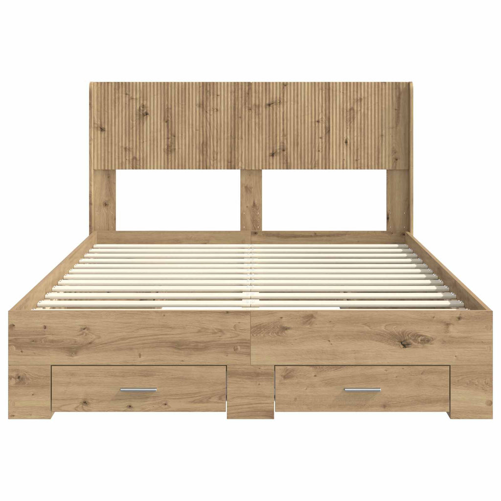 Bed Frame With Storage And Headboard Artisan Oak 120 X 190 Cm
