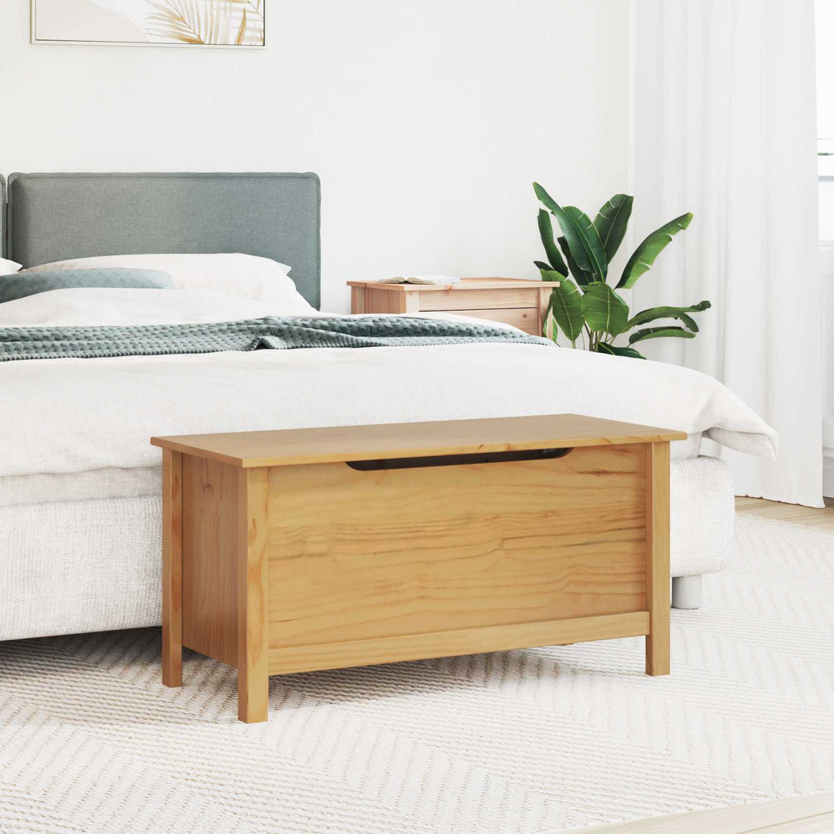 Storage Chests Pine Wood Box Blanket Toy Chest Trunk Honey Brown 90cm Indoor 90