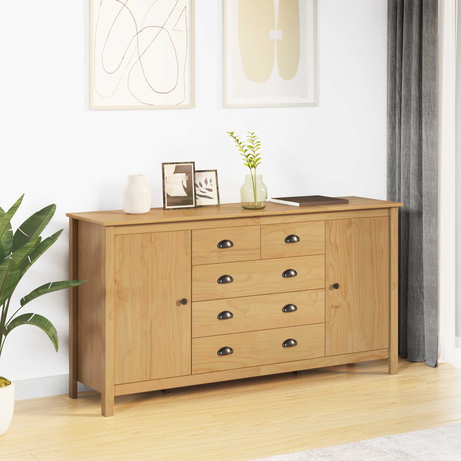 Sideboard Hill Honey Brown 154 X 40 X 80 Cm Solid Pine Wood