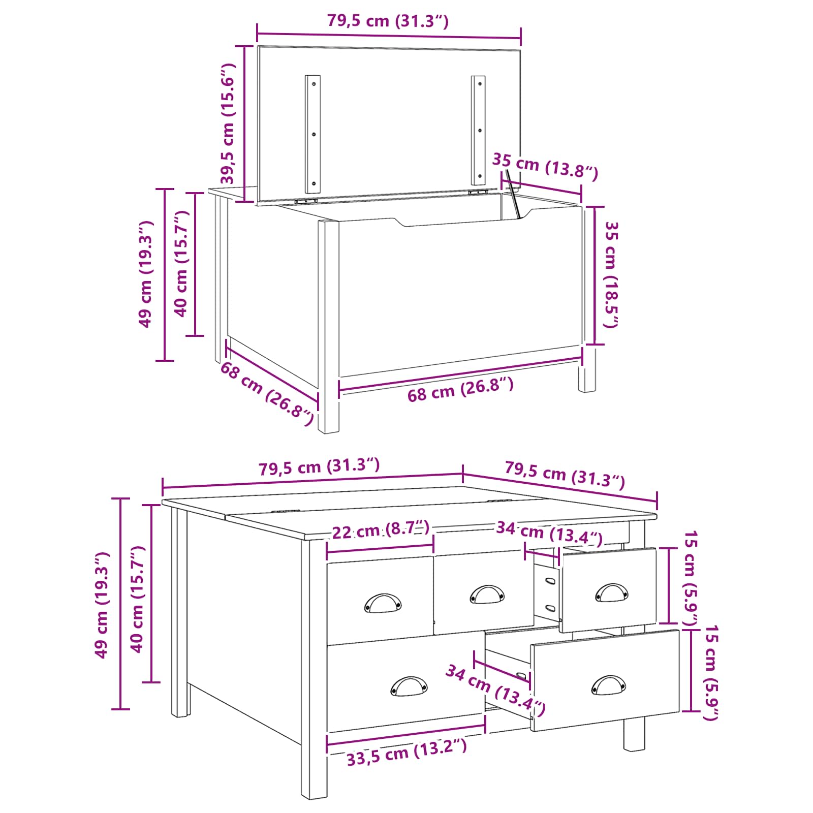 Coffee Table Hill 79.5 X 79.5 X 49 Cm