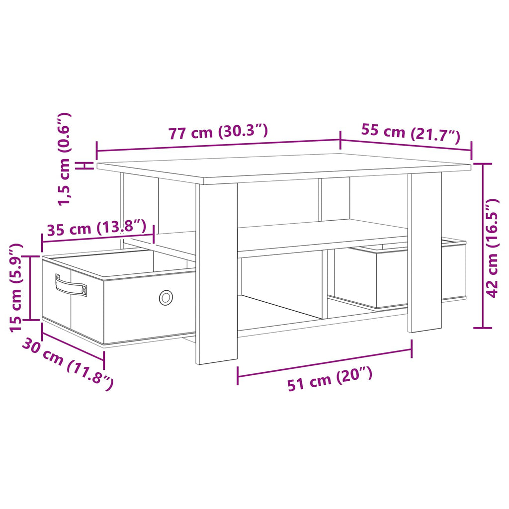 Coffee Table 77 X 55 X 42 Cm Engineered Wood