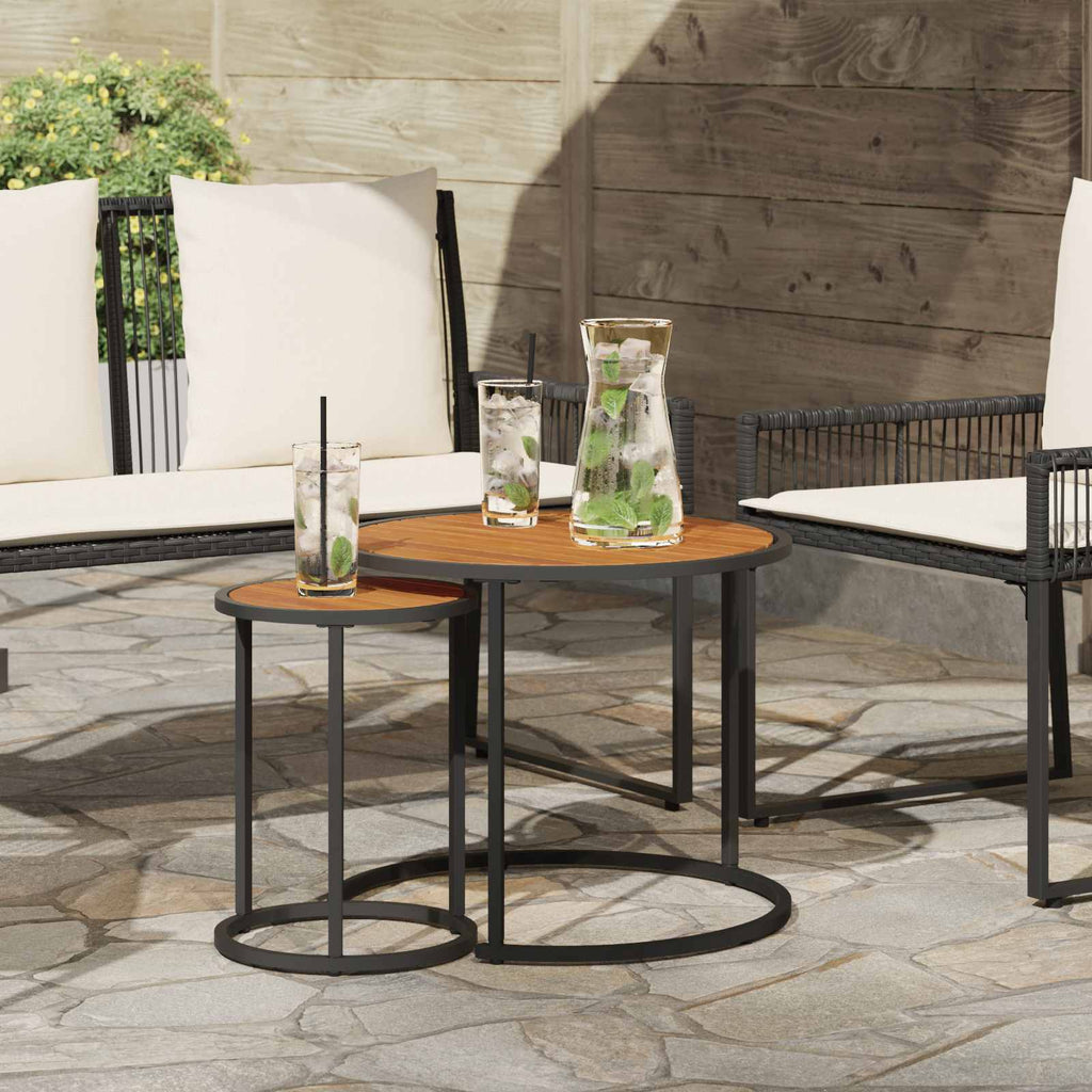Coffee Table Set 2 Pcs 55 X 45 Cm Steel 55 X 55 X 45 Cm Weather Resistant Glass