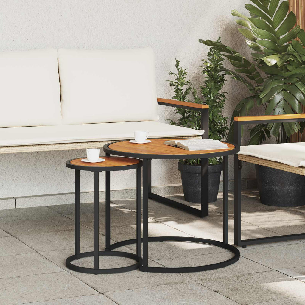 Coffee Table Set 2 Pcs 55 X 45 Cm Steel 55 X 55 X 45 Cm Weather Resistant Glass