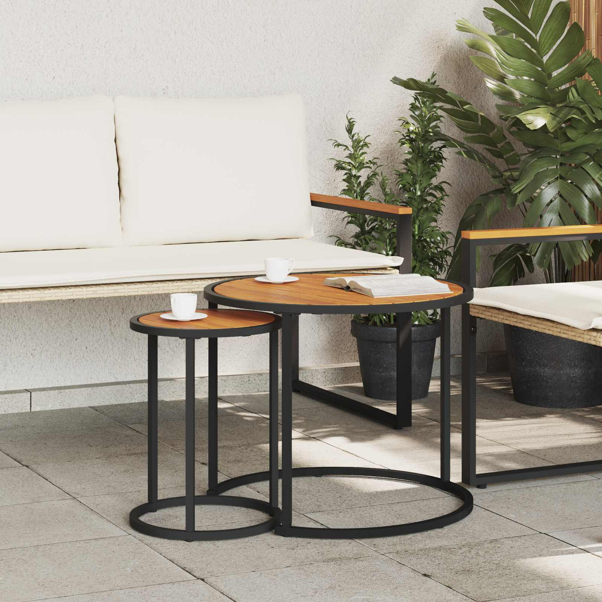 Coffee Table Set 2 Pcs 55 X 45 Cm Steel 55 X 55 X 45 Cm Weather Resistant Glass