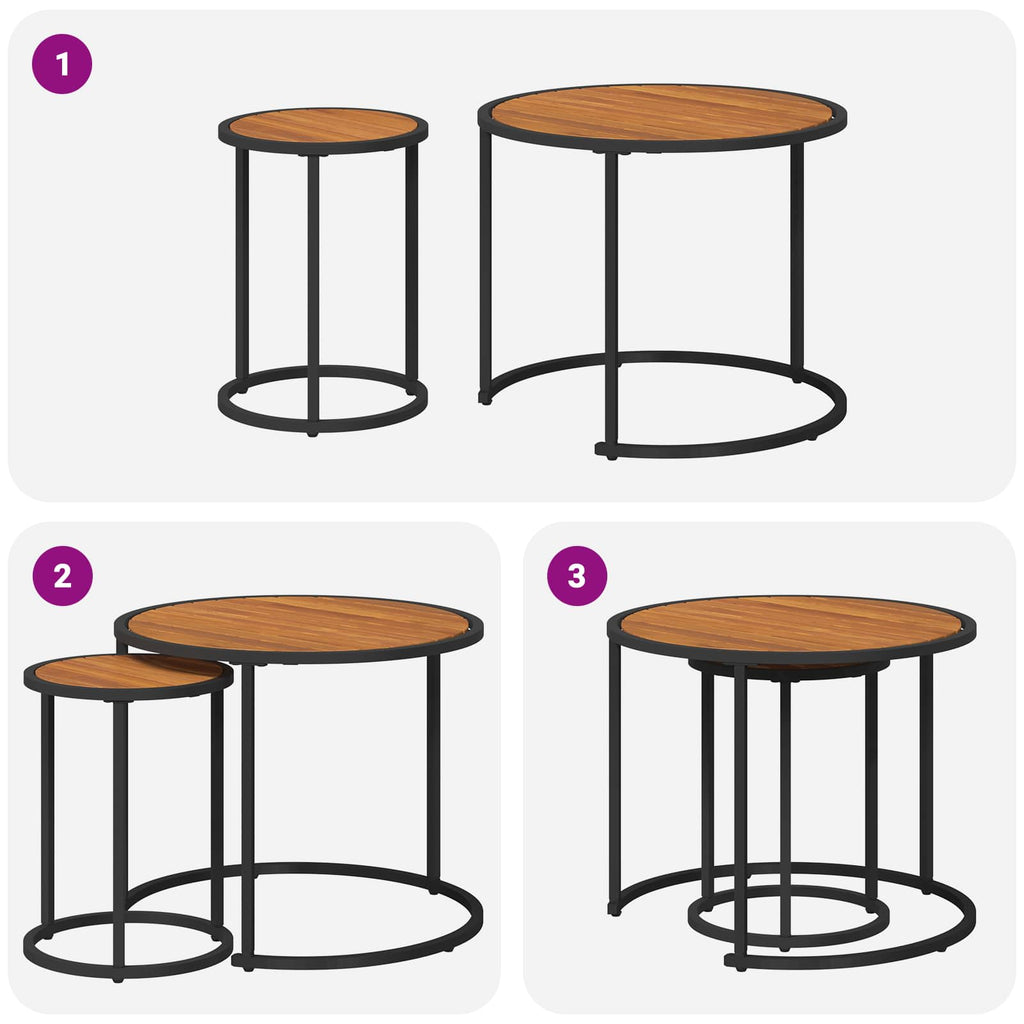 Coffee Table Set 2 Pcs 55 X 45 Cm Steel 55 X 55 X 45 Cm Weather Resistant Glass