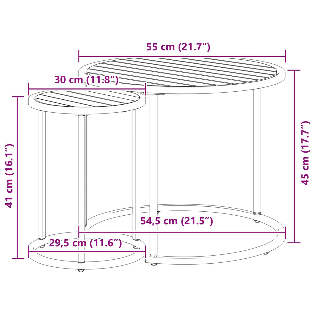 Coffee Table Set 2 Pcs 55 X 45 Cm Steel 55 X 55 X 45 Cm Weather Resistant Glass