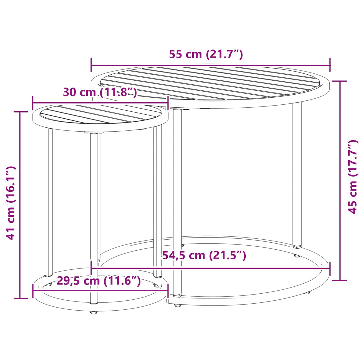 Coffee Table Set 2 Pcs 55 X 45 Cm Steel 55 X 55 X 45 Cm Weather Resistant Glass