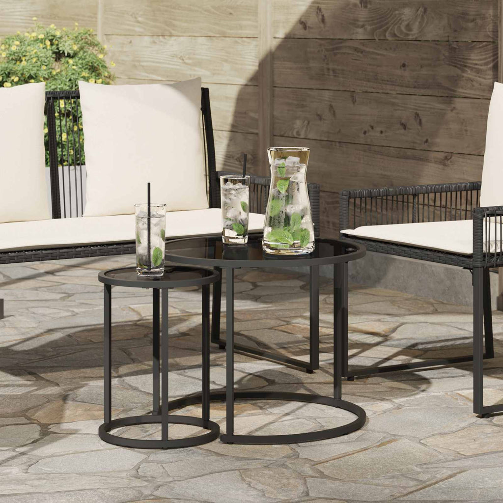 Coffee Table Set 2 Pcs 55 X 45 Cm Steel 55 X 55 X 45 Cm Weather Resistant Glass