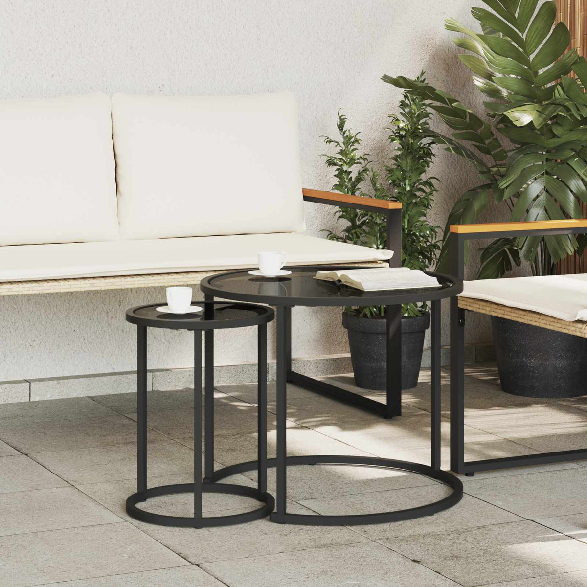Coffee Table Set 2 Pcs 55 X 45 Cm Steel 55 X 55 X 45 Cm Weather Resistant Glass
