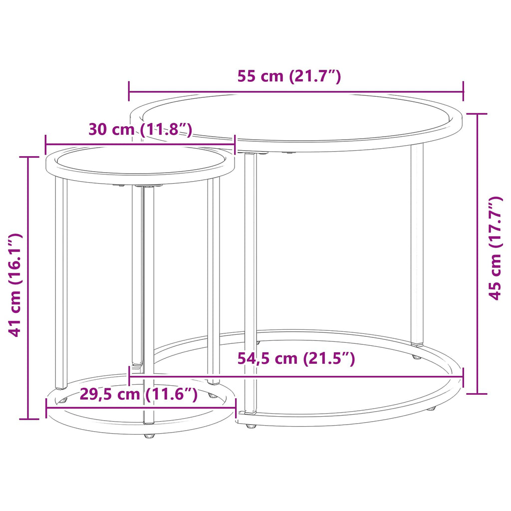 Coffee Table Set 2 Pcs 55 X 55 X 45 Cm Steel