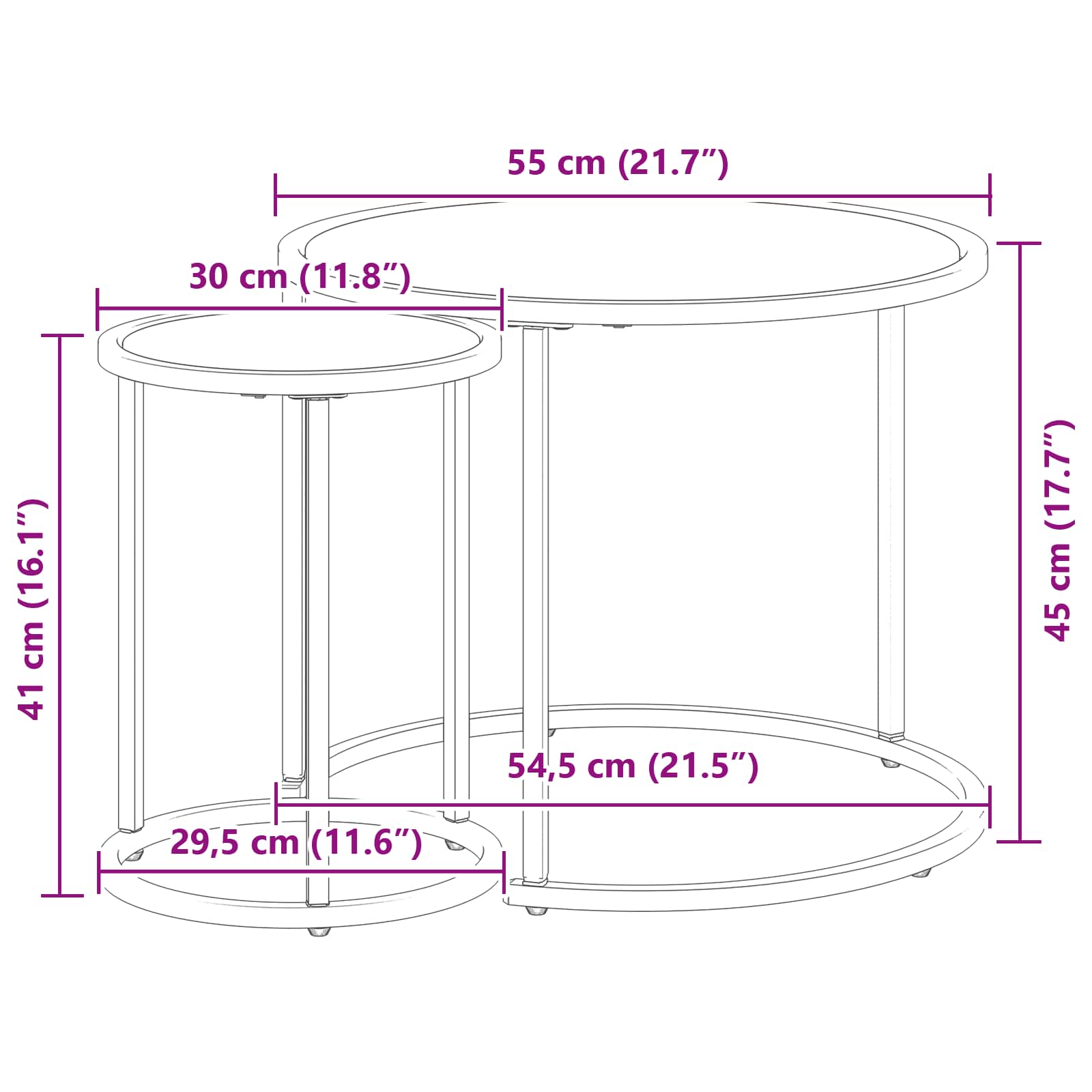 Coffee Table Set 2 Pcs 55 X 55 X 45 Cm Steel